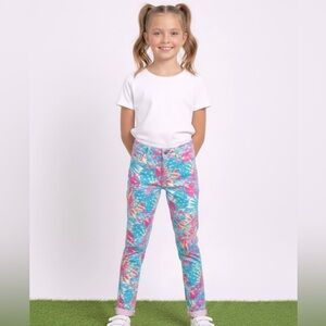 Girls tropical floral leaves graphic jeans